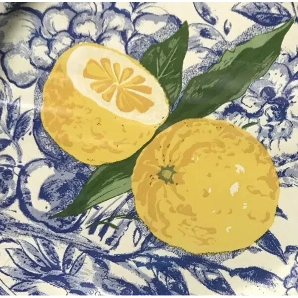 Isabelle De Borchgrave Caspari Salad Dessert Paper Plates Citron Lemon Blue Lot
